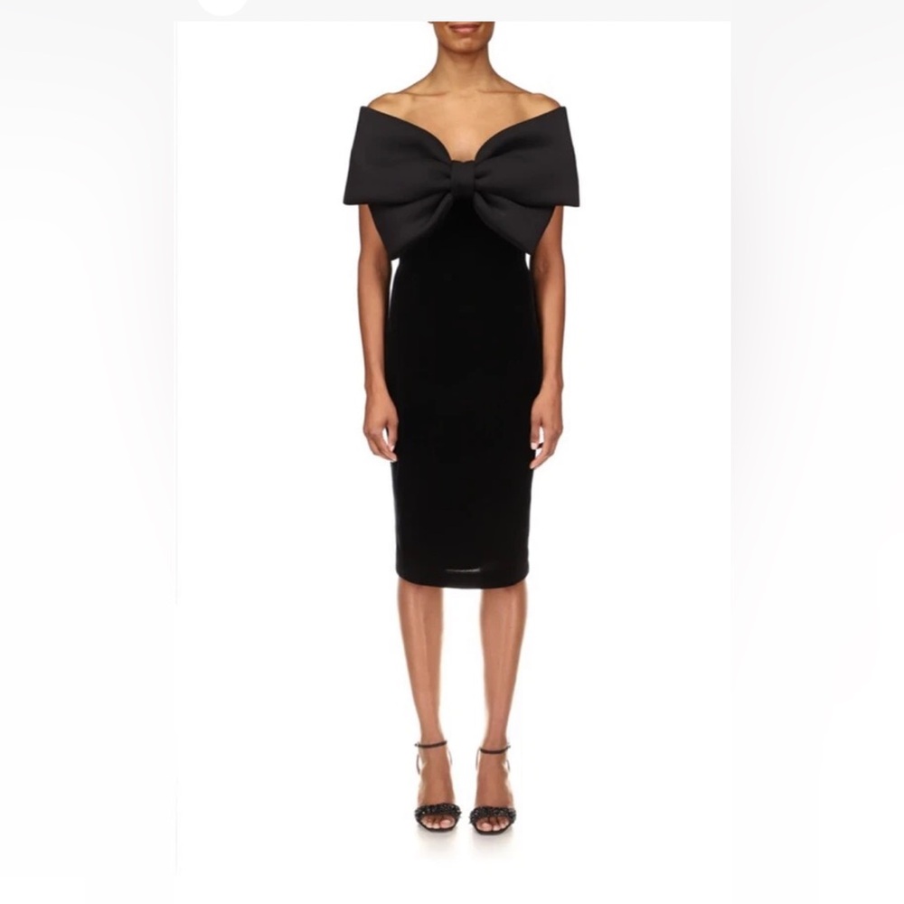 Badgley Mischka Sz 2 Black Scuba Bow-Front Velvet Cocktail Dress